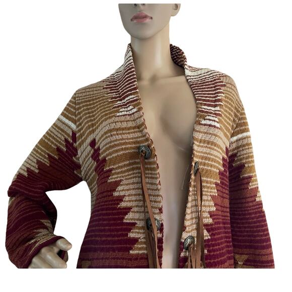 COTTON RYE‎ OUTFITTERS OPEN FRONT SOUTHWESTERN AZTEC CARDIGAN CONCHO ACCENTS NWT - Picture 3 of 14